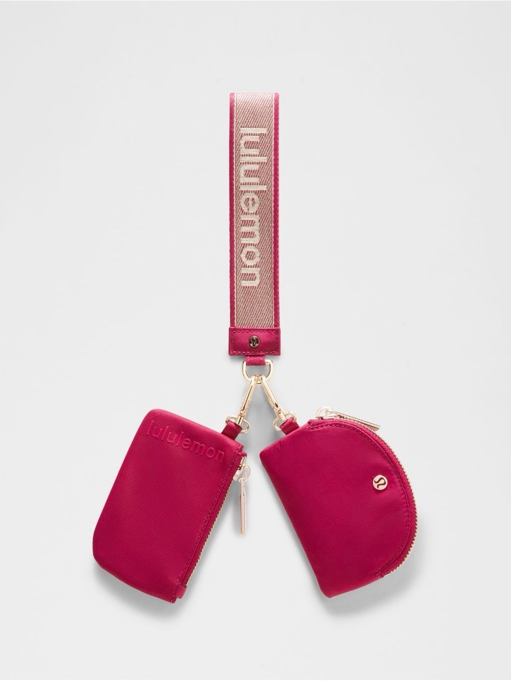 NWT Lululemon Dual Pouch Wristlet Metallic WordMark Berry Rumble Color